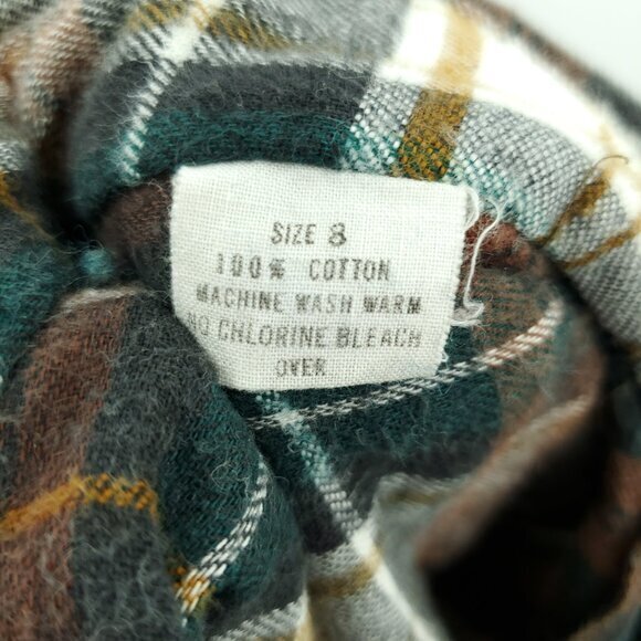 VTG L.L. Bean 100% Cotton Plaid Flannel Button Shirt S/M Cream/Green/Brown - Picture 16 of 16
